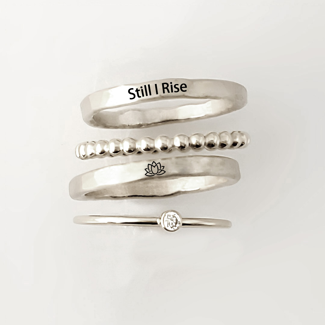 S925 Still I Rise Stacked Ring - 4 Rings Set