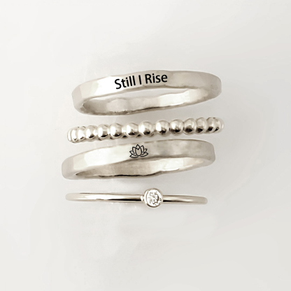 S925 Still I Rise Stacked Ring - 4 Rings Set