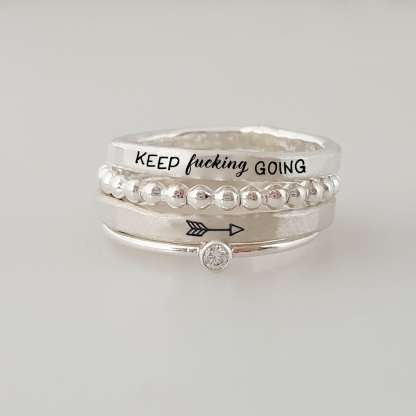 S925 Keep Fu??king Going Stacked Ring - 4 Rings Set