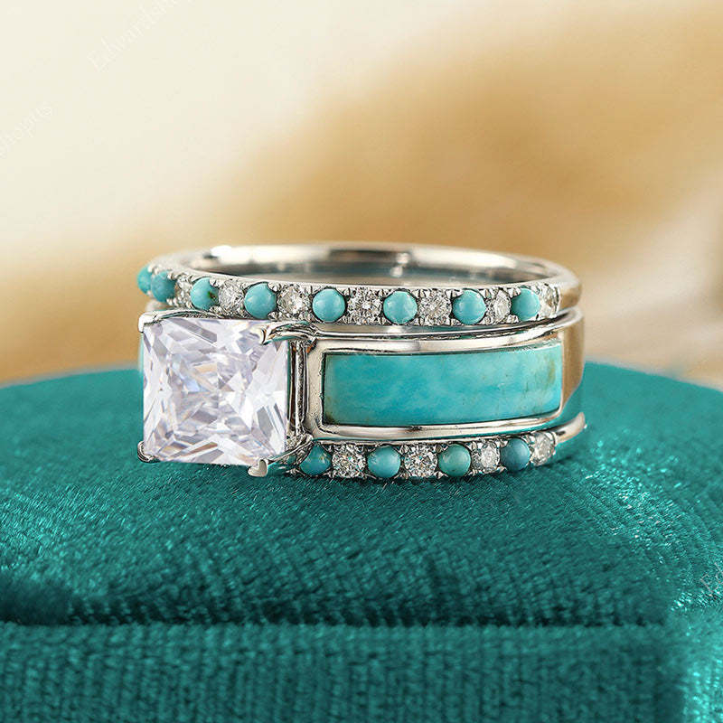 S925 Dazzling Diamond Turquoise Stacking Ring - Unleash Your Inner Glamour!