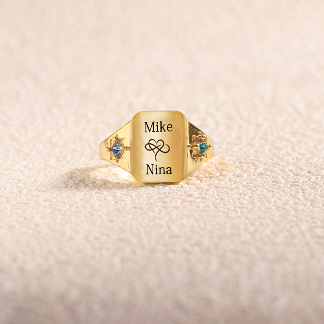 S925 Custom Names and Birthstones Dainty Ring