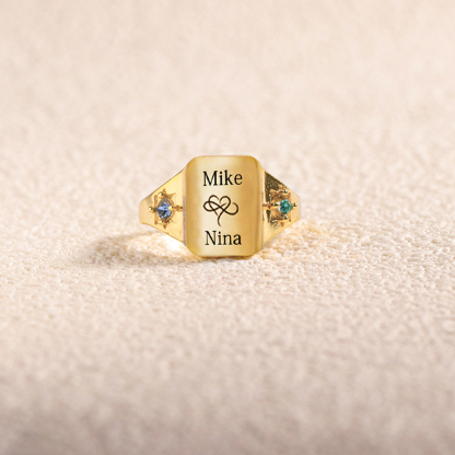 S925 Custom Names and Birthstones Dainty Ring