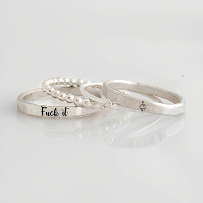 S925 Fuck It Stacked Ring - 4 Rings Set