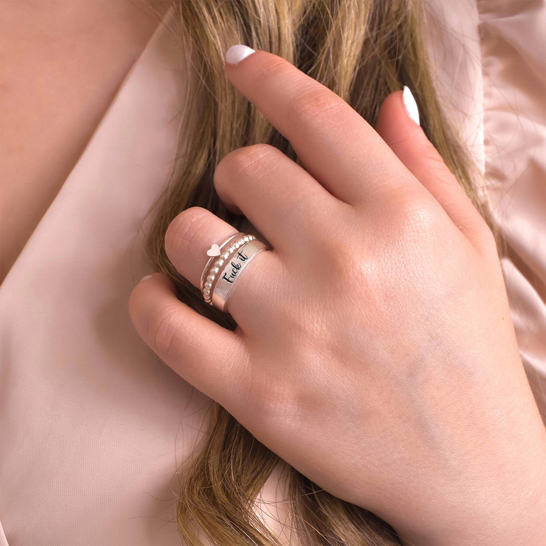 S925 Fuck It Heart-Shaped Ring - 3 Rings Set