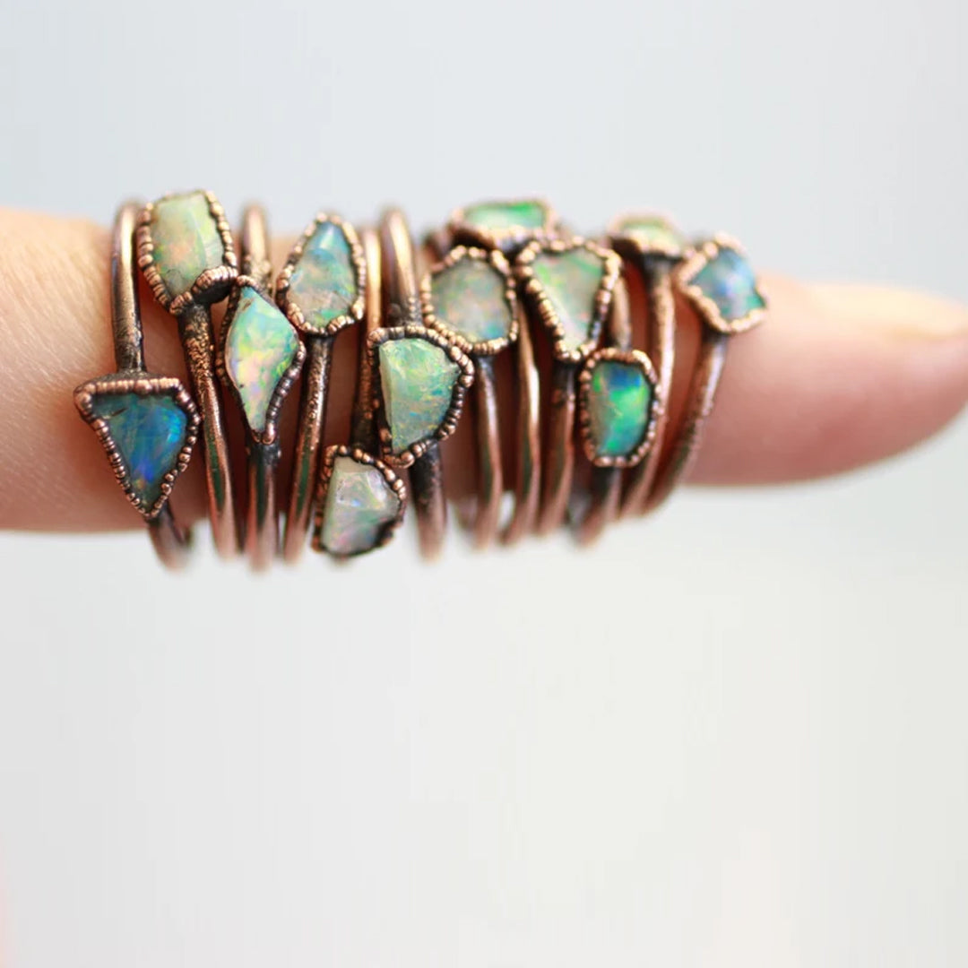 S925 Irregular Raw Fire Opal Bronze Ring