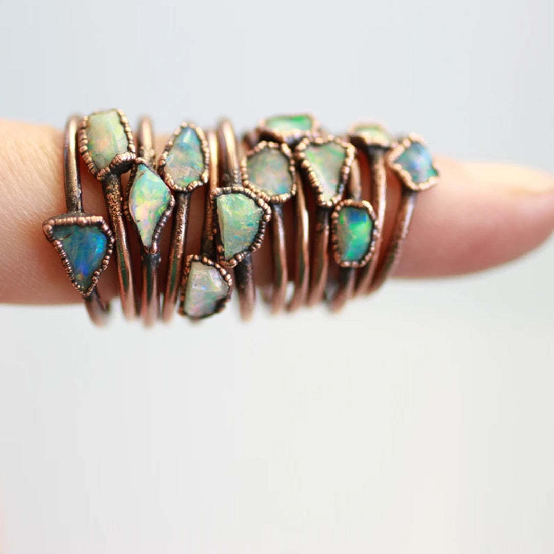 S925 Irregular Raw Fire Opal Bronze Ring