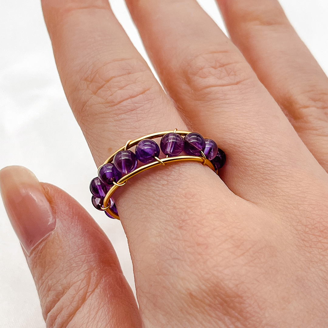 Amethyst Calming Healing Bead Open Ring