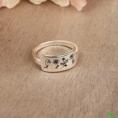 For Mother/Nana -Custom Birth Flower Bouquet Bar Ring