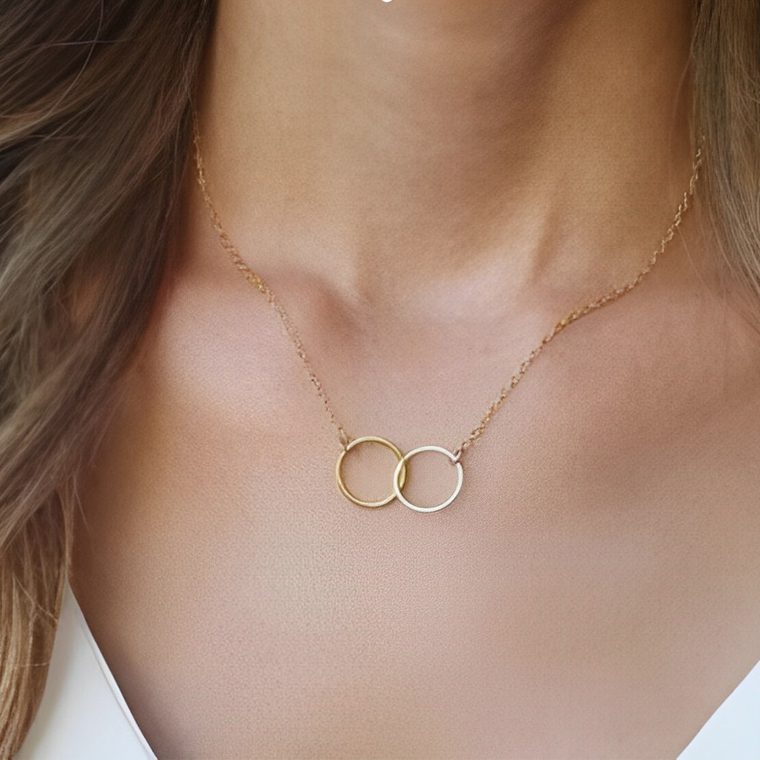 For Daughter/Mother - Mother and Daughter Forever Linked Together Circle Necklace