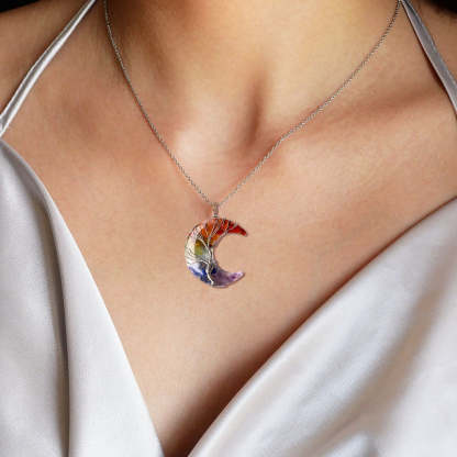 For Mother -  A Mother is the Family Root Rainbow Moon Tree of Life Necklace