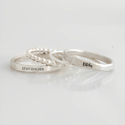 S925 Stay Golden Stacked Ring - 4 Rings Set