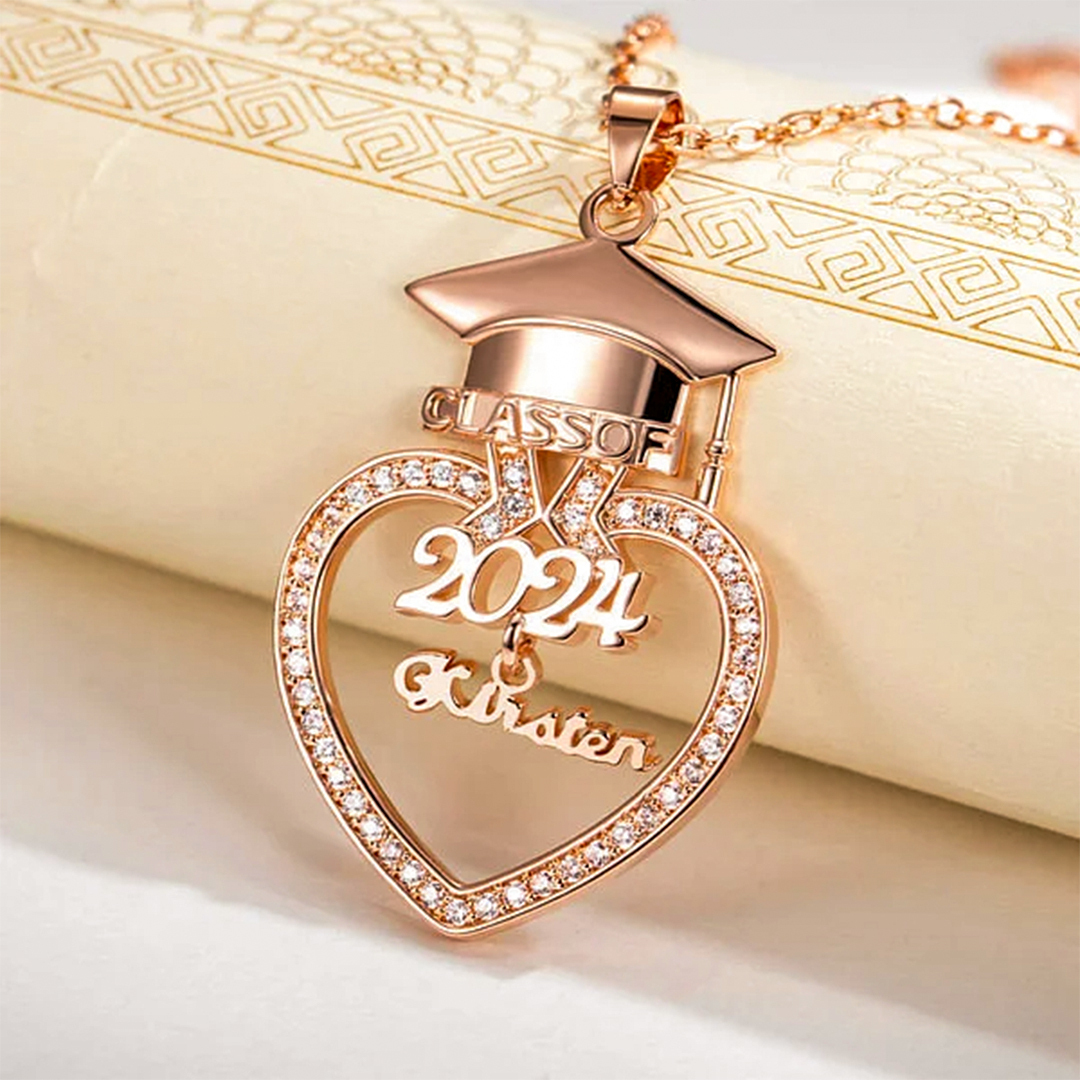 Name Custom Graduation Cap Heart Necklace