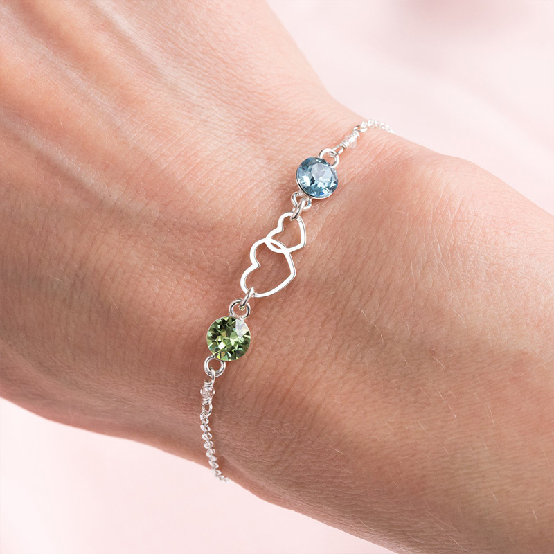 Mother and Daughter Forever Linked Together Double Heart Birthstone Bracelet