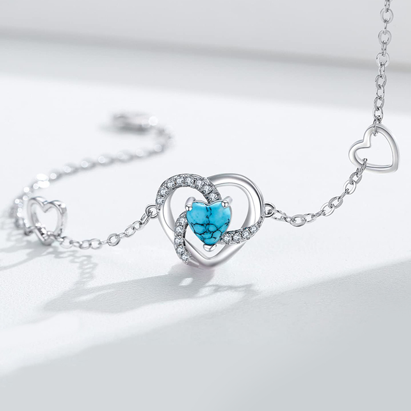 S925 Grandmother & Granddaughter A Link Can Never Be Undone Turquoise Love Bracelet