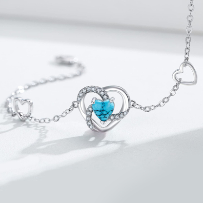 S925 Grandmother & Granddaughter A Link Can Never Be Undone Turquoise Love Bracelet