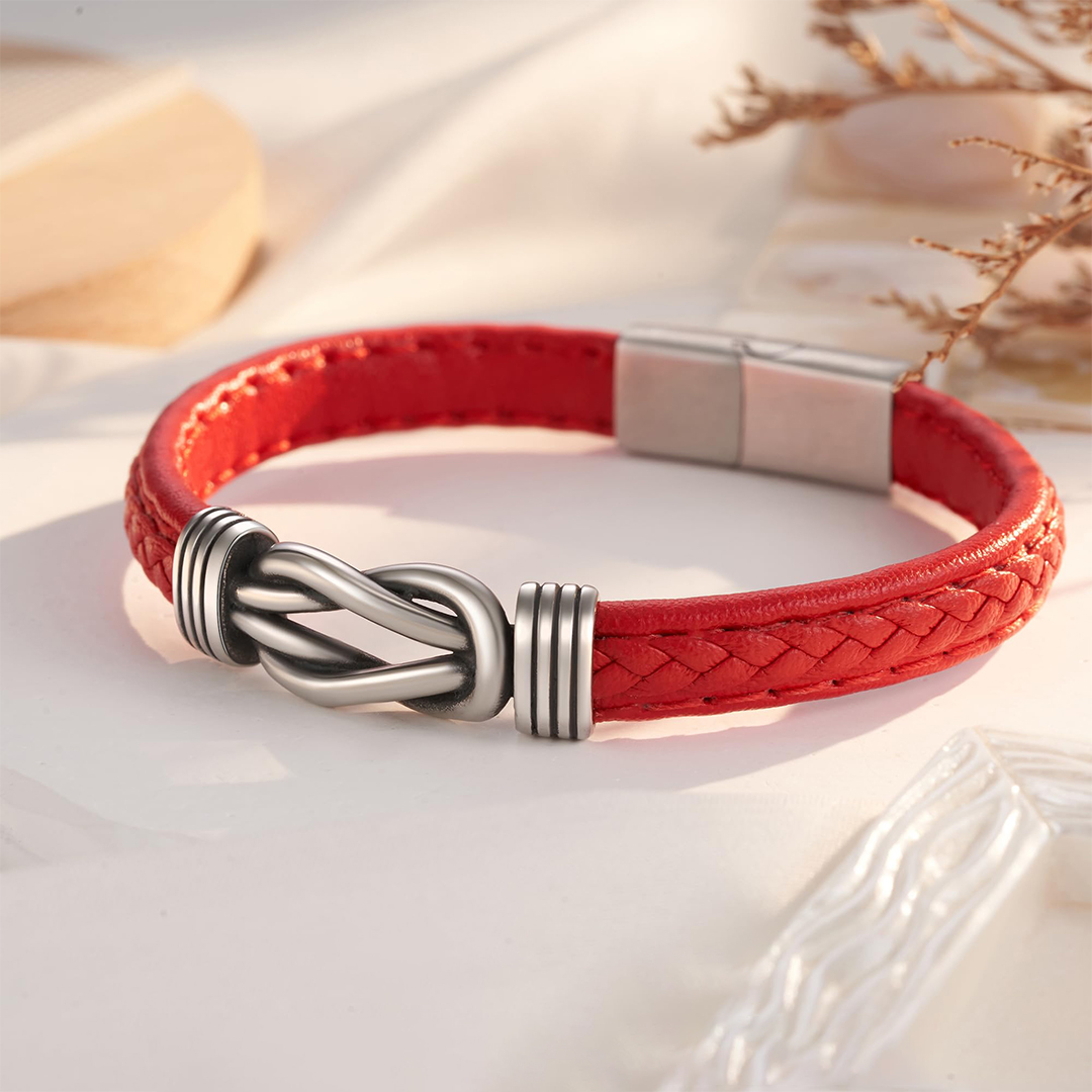 Grandmother & Granddaughter Forever Linked Together Red Knot Leather Bracelet