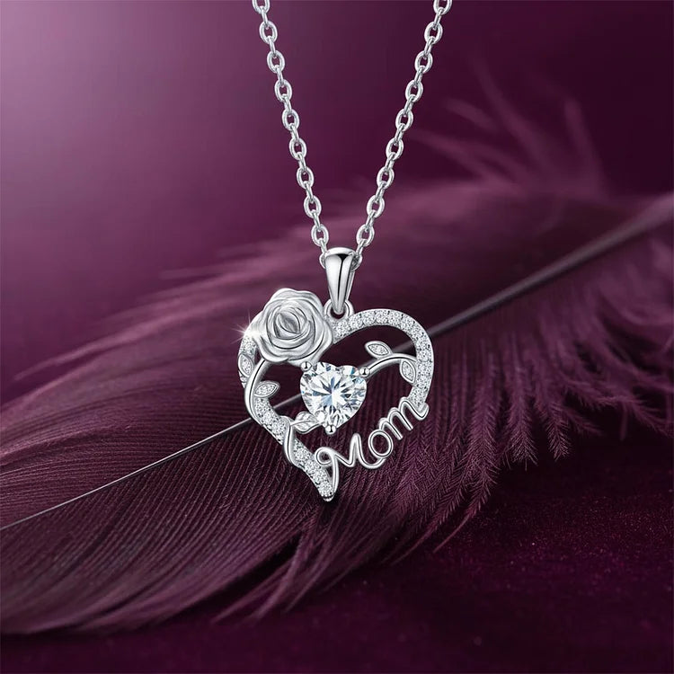 For Mom - I Love You Rose Mom Heart Necklace