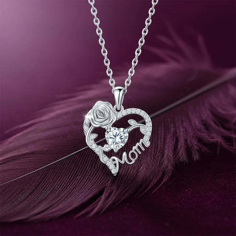 For Mom - I Love You Rose Mom Heart Necklace