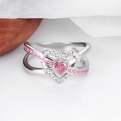 S925 Raise Awareness Of Breast Cancer Pink Heart Diamond Ring