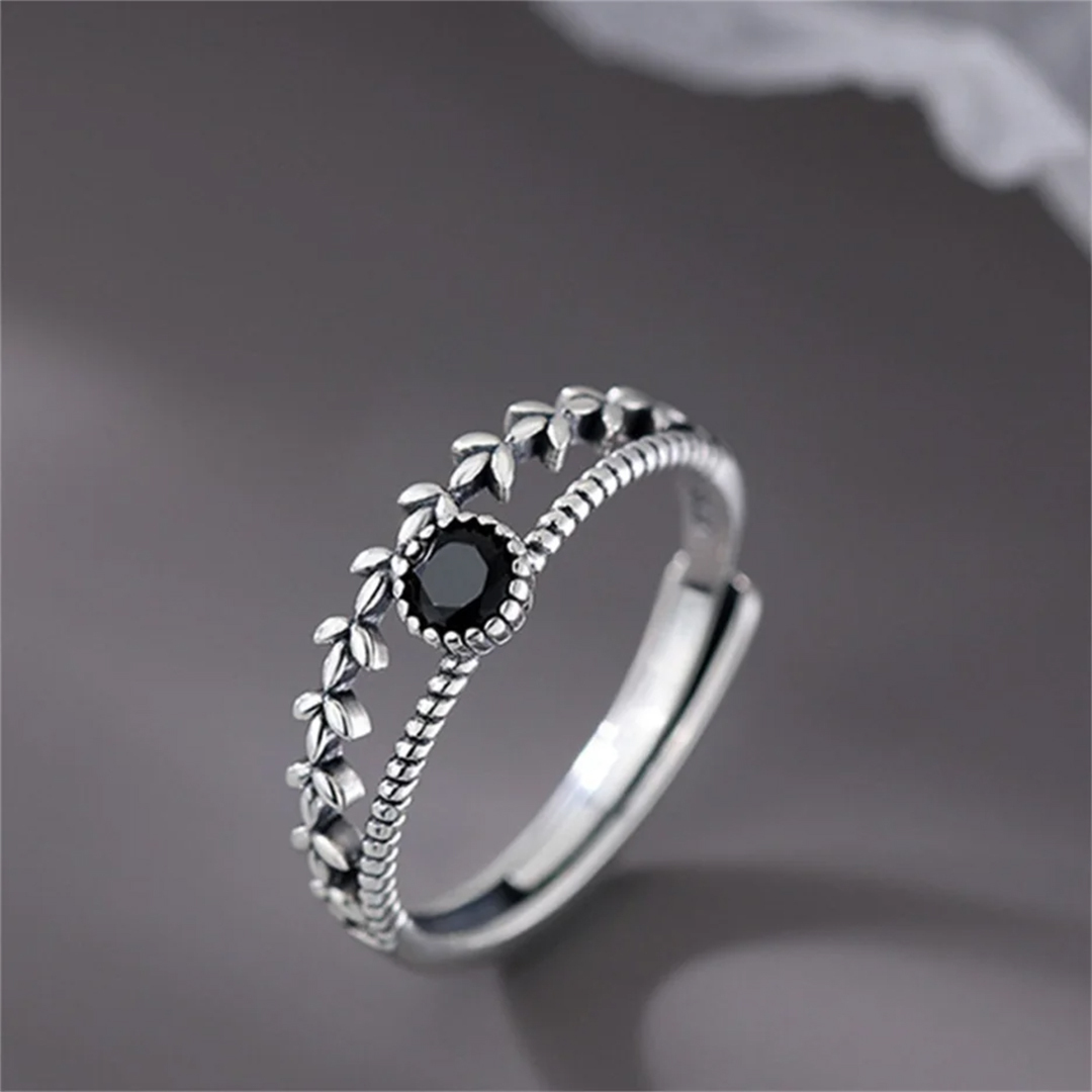 S925 Let Onyx Lend Its Calming Energy Onyx Leaf Ring