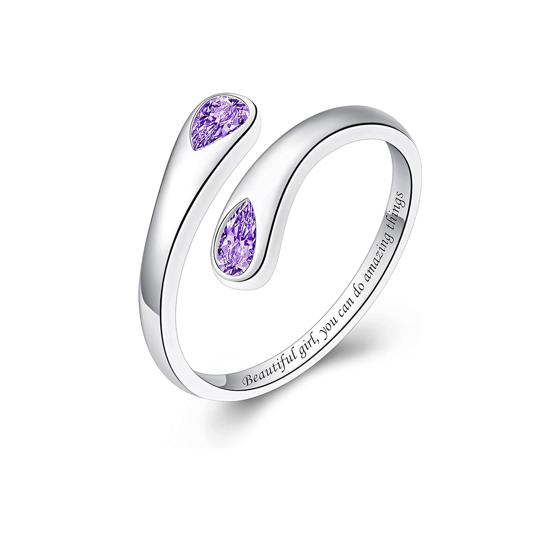 S925 Teardrop Birthstone Open Ring