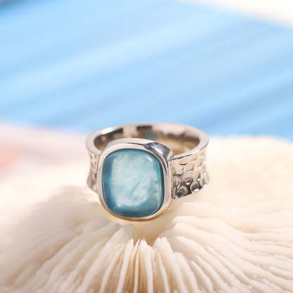 S925 Thalassophile Irregular Sea Glass Wide Ring