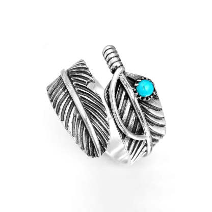 For Memorial - S925 Guardian Angel Turquoise Feather Ring