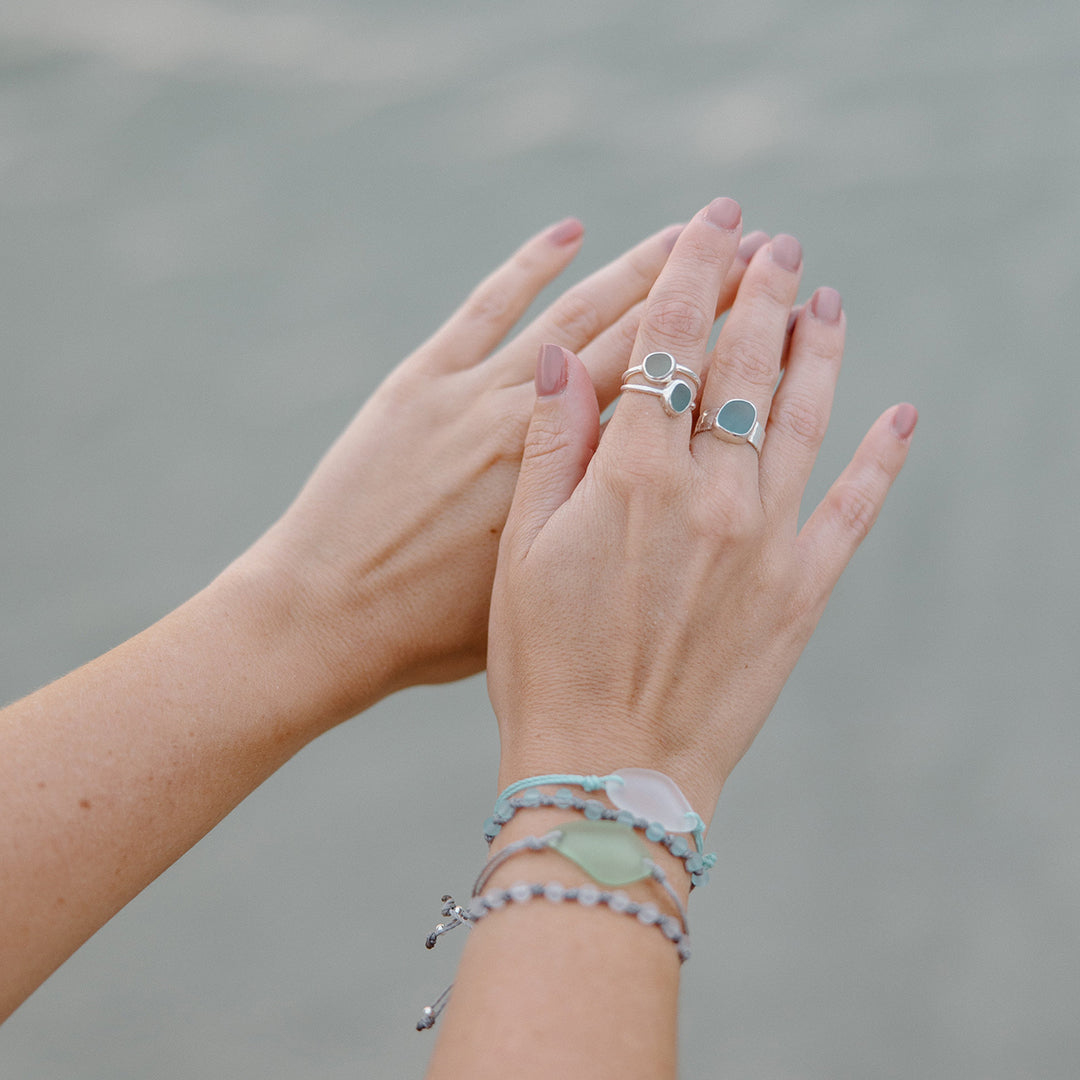 S925 Thalassophile Irregular Sea Glass Wide Band Ring