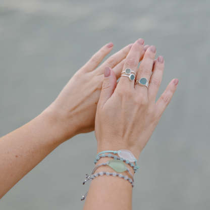 S925 Thalassophile Irregular Sea Glass Wide Band Ring