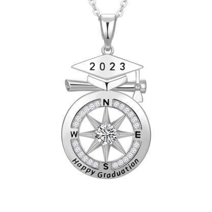 S925 Congratulations Class of 2023 Bachelor Cap Compass Necklace