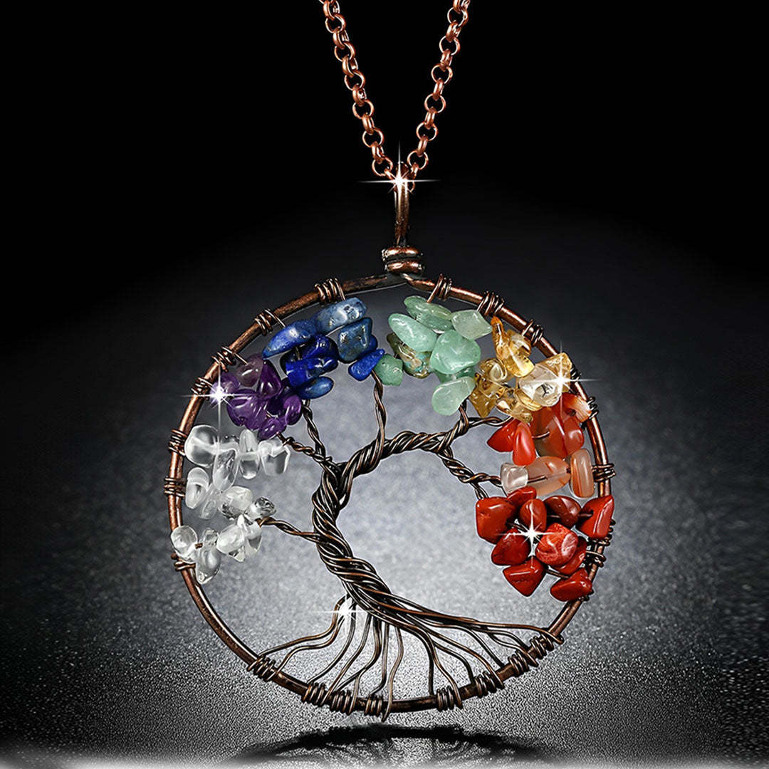 For Mother - A Mother is the Family Root Rainbow Rough Tree of Life Necklace