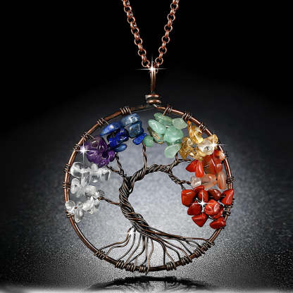 For Mother - A Mother is the Family Root Rainbow Rough Tree of Life Necklace