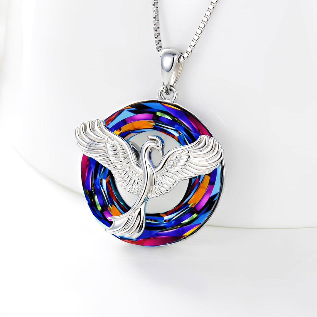 For Self - S925 The Fire Inside Me Burns Brighter Than The Fire Around Me Crystal Rising Phoenix Necklace