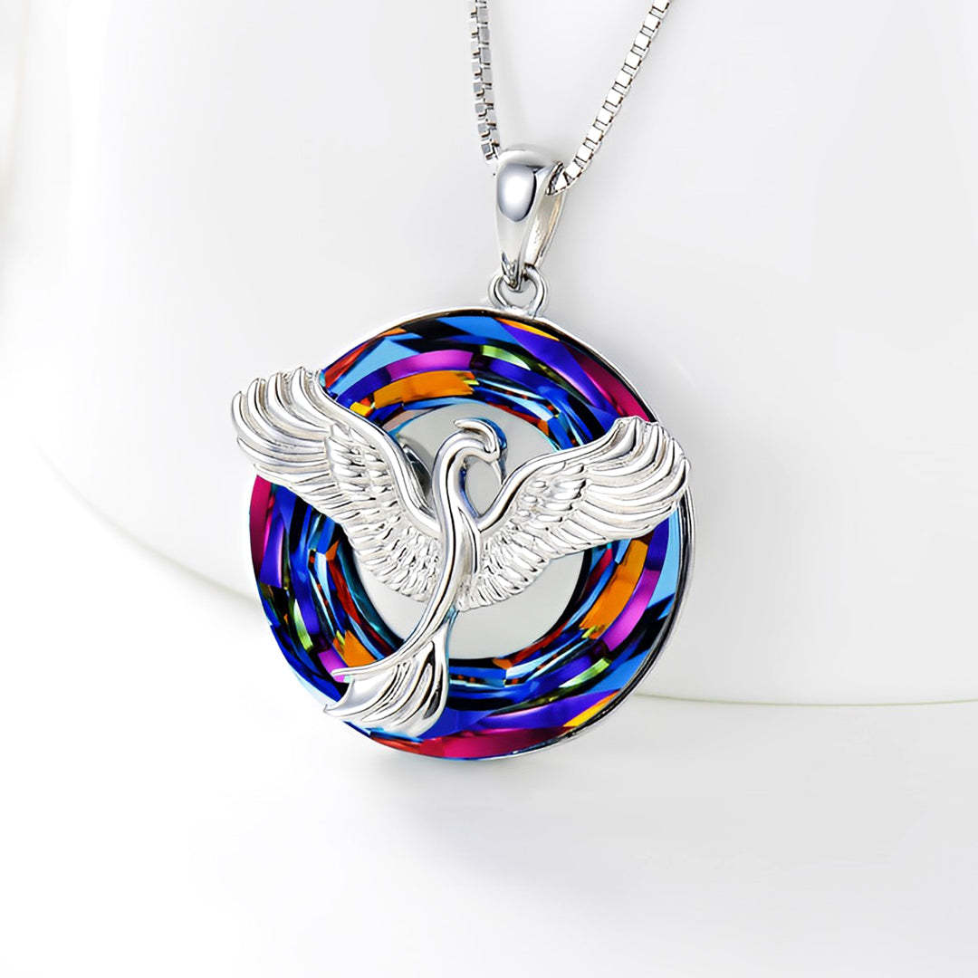 For Self - S925 The Fire Inside Me Burns Brighter Than The Fire Around Me Crystal Rising Phoenix Necklace