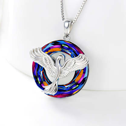 For Self - S925 The Fire Inside Me Burns Brighter Than The Fire Around Me Crystal Rising Phoenix Necklace
