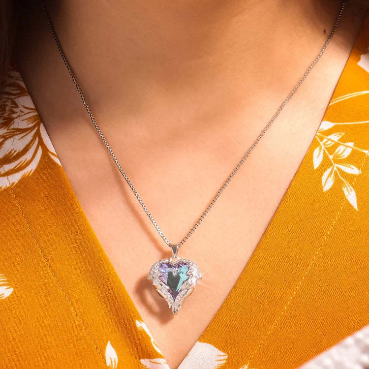 For Daughter - S925 Always Keep Me in Your Heart for You are Always in Mine Wings Heart Necklace