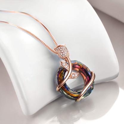 Rose Crystal Circle Necklace