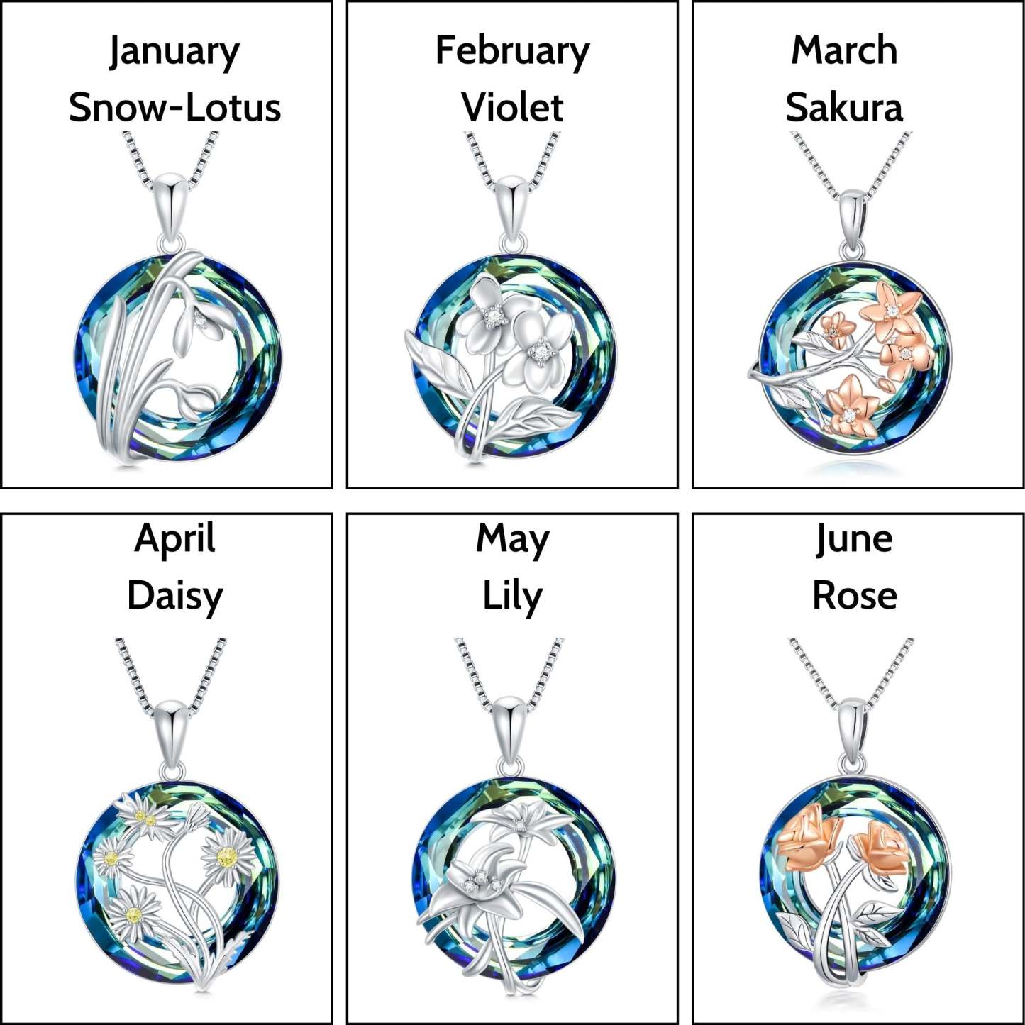 S925 You Belong Somewhere You Feel Free Crystal Birth Month Flower Necklace