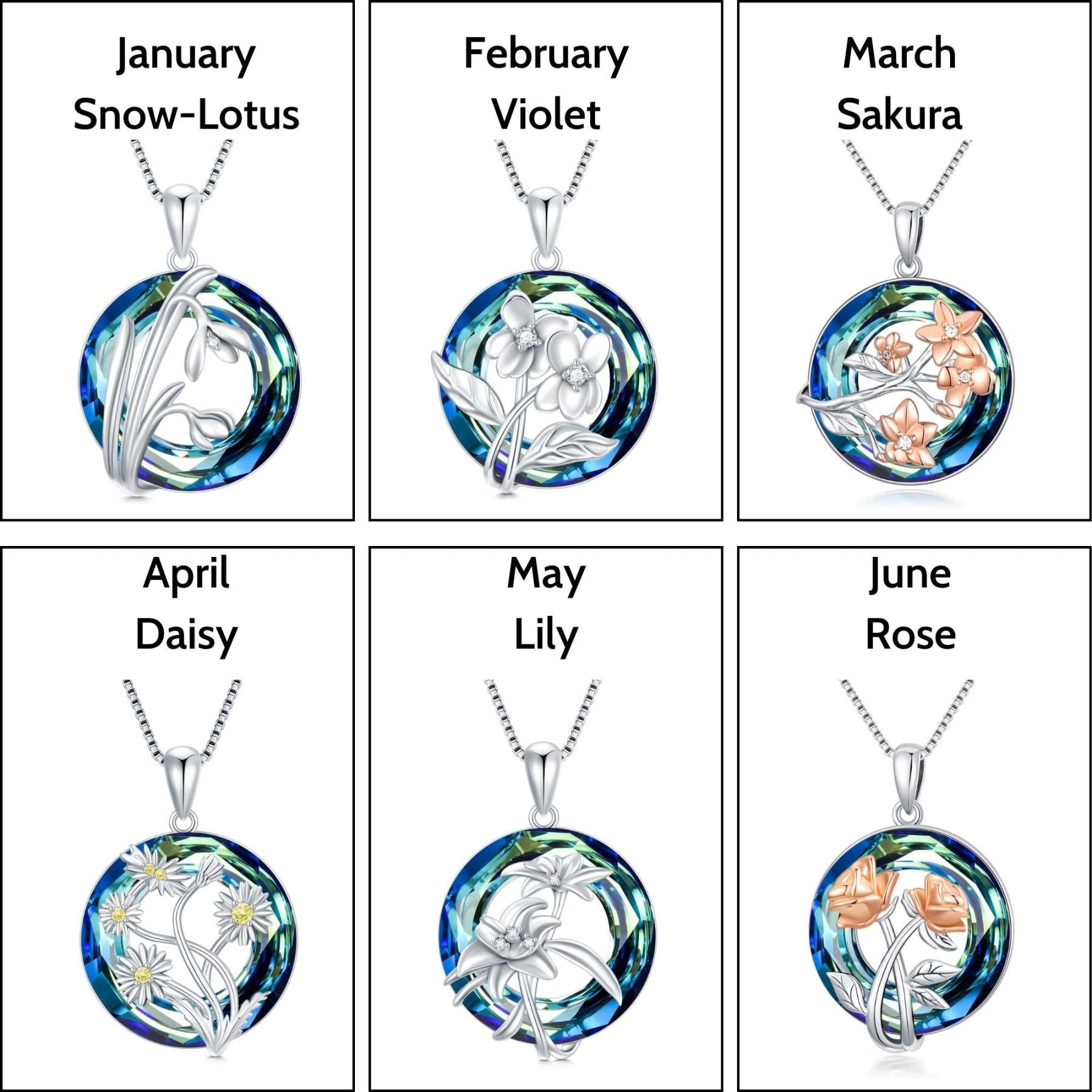 S925 You Belong Somewhere You Feel Free Crystal Birth Month Flower Necklace