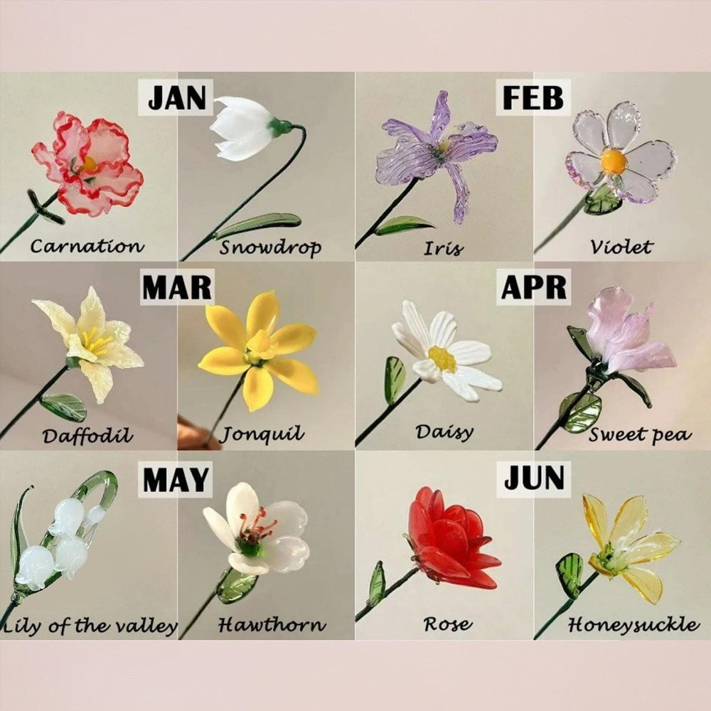 Custom Glass Birth Month Flower with Custom Flower Pot Mother's Day Gift