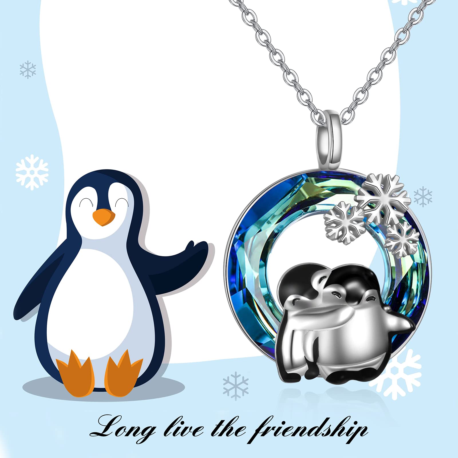 S925 Penguin Crystal Circle Necklace