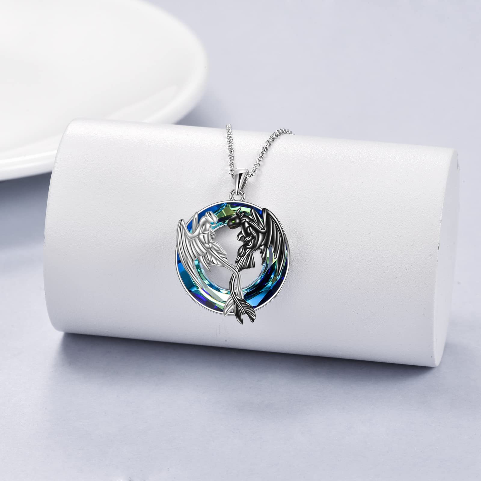 S925 Toothless Light and Night Dragon Crystal Circle Necklace