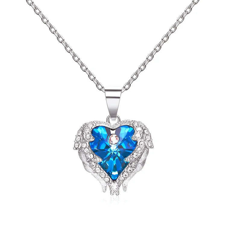 For Daughter - S925 Always Keep Me in Your Heart for You are Always in Mine Wings Heart Necklace