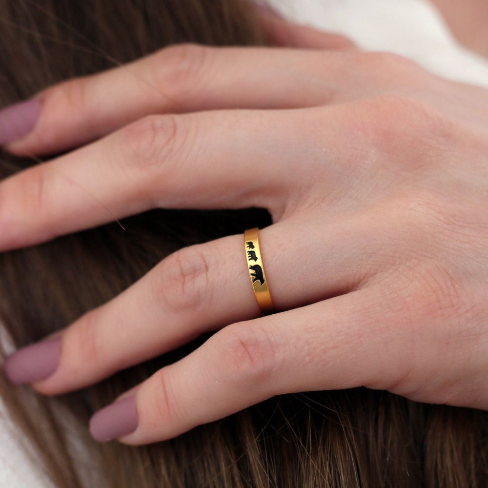 For Mother - S925 You Are the Best Mama Bear in the World Mama Bear Stacked  Ring - 2 Rings Set