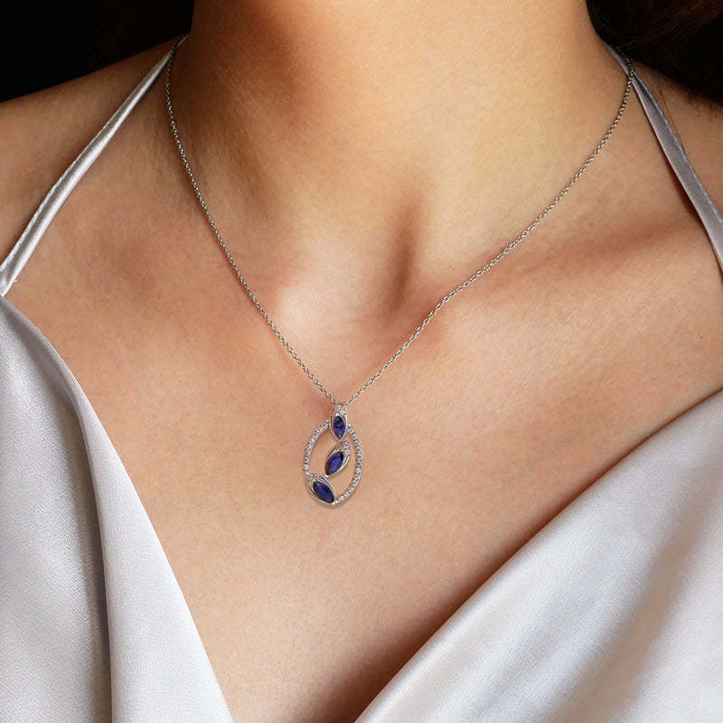 S925 The Love Between Grandmother Mother and Granddaughter is Precious Treasure Blue Crystal Oval Necklace