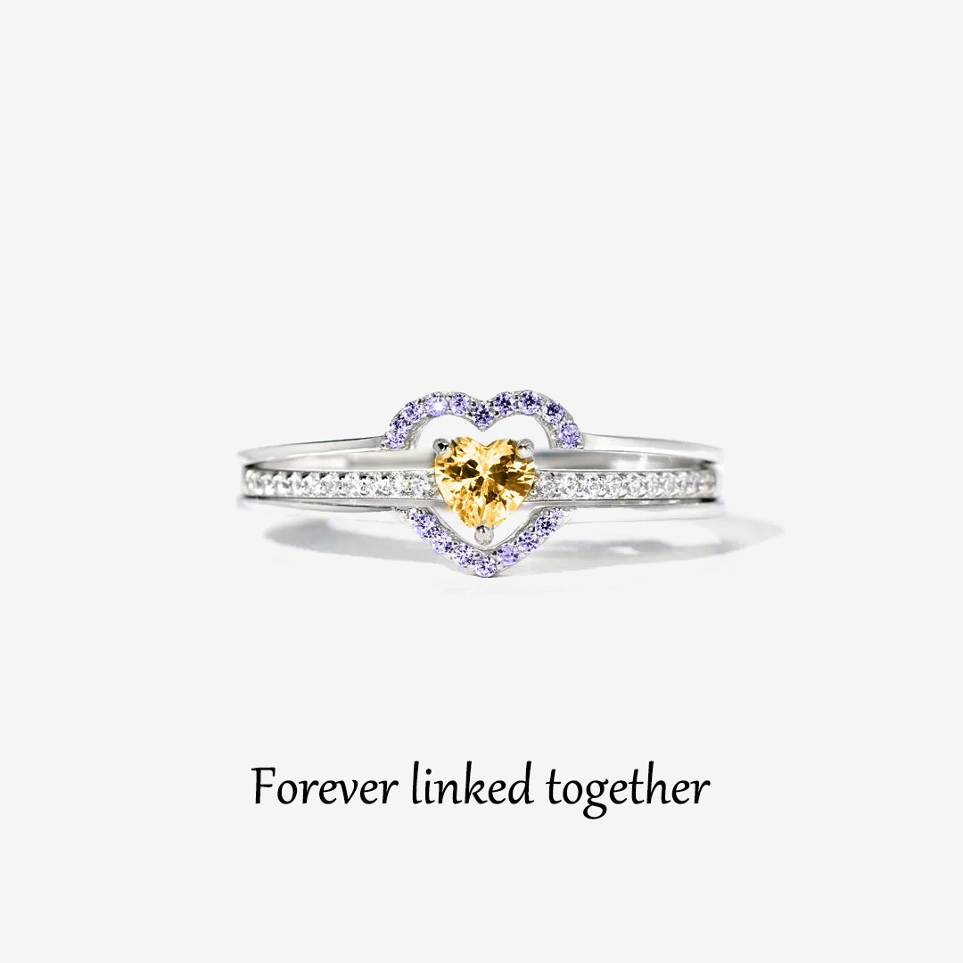 S925 Mother & Daughter  Forever Linked Together Custom Birthstone Heart Ring