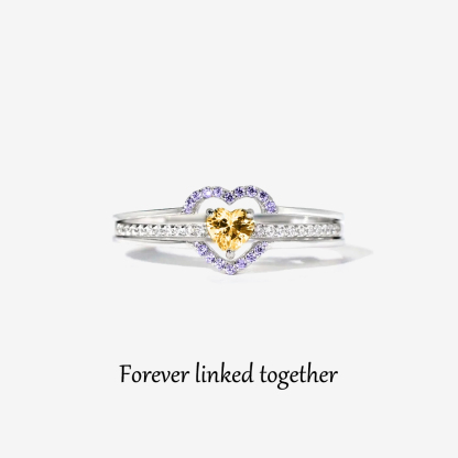S925 Mother & Daughter  Forever Linked Together Custom Birthstone Heart Ring