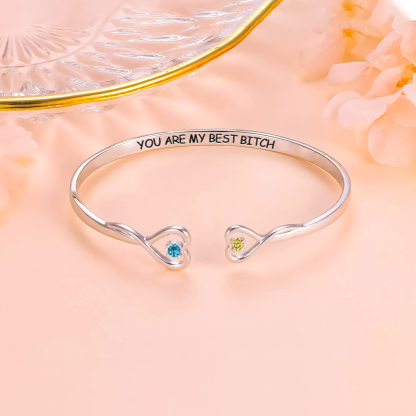 For Friend- You're My Best Bitch Double Hearts Custom Birthstones Bracelet