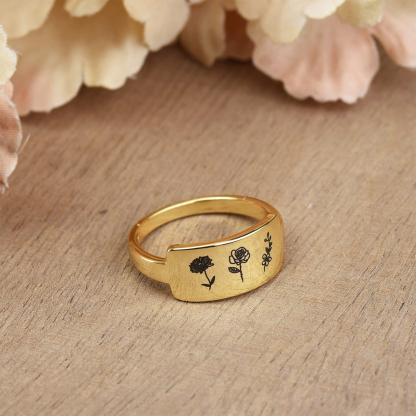 For Mother/Nana -Custom Birth Flower Bouquet Bar Ring