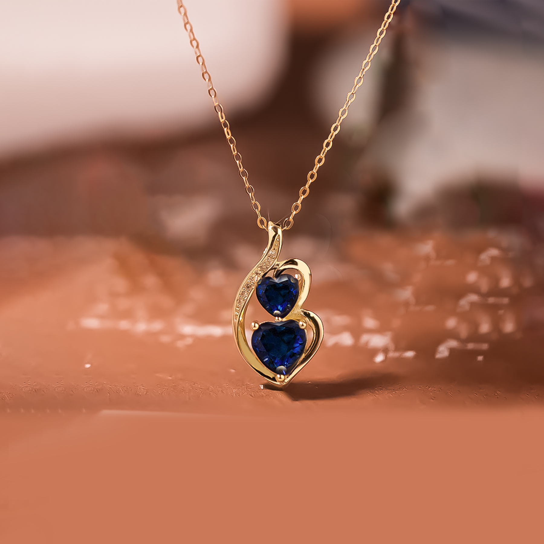 For Daughter - S925 I Will Always Have Your Back Gold Blue Diamond Heart Necklace